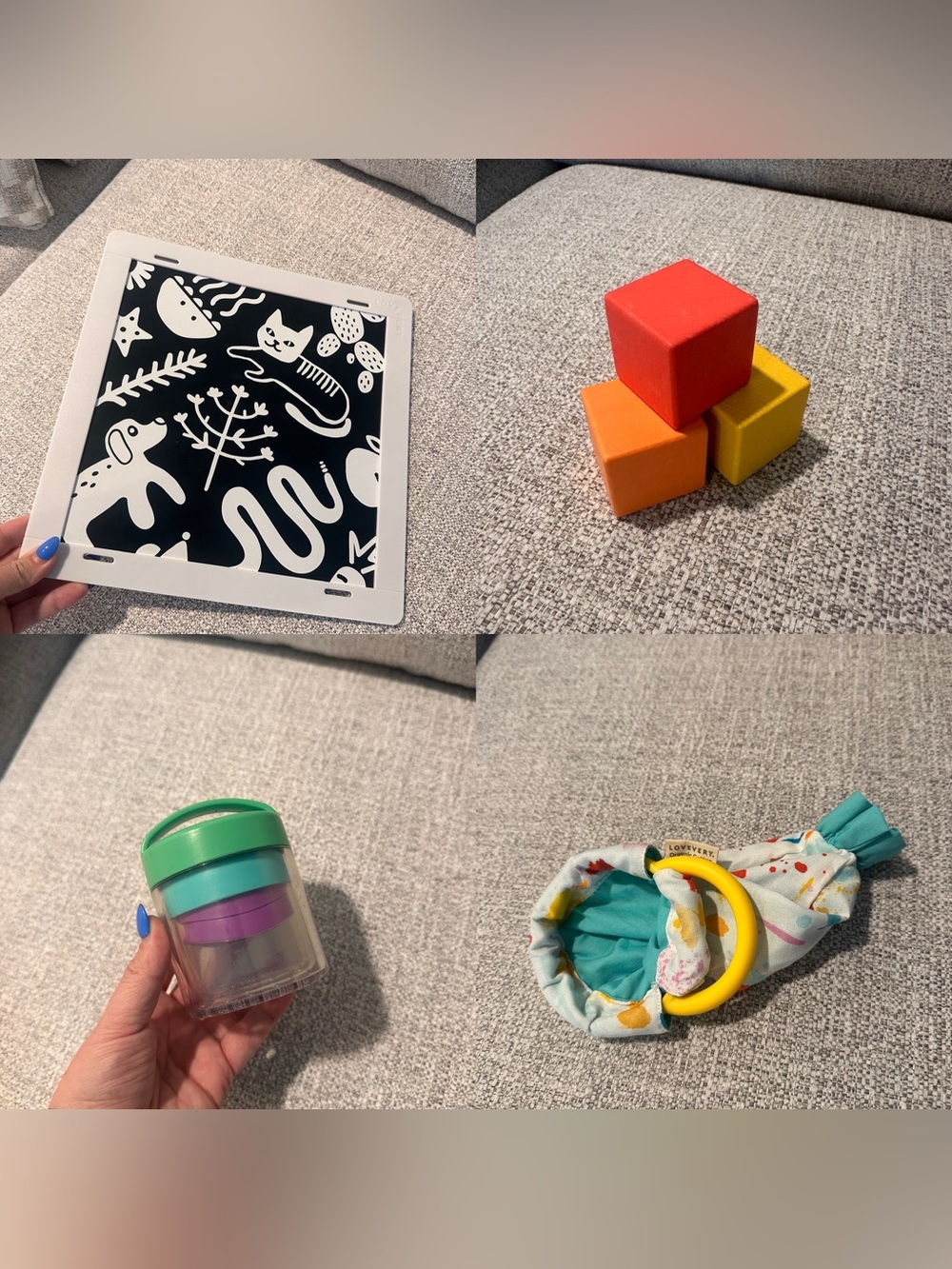 Collection of 4 LOVEVERY Baby Sensory Toys Mirror Containers Blocks Pouch